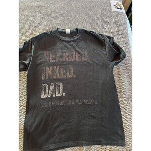 T-Shirt - Gray Black - Medium - Bearded. Inked. Dad. By Gildan